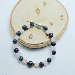 Rose Quartz, Labradorite, Freshwater Pearl bracelet  6 mm